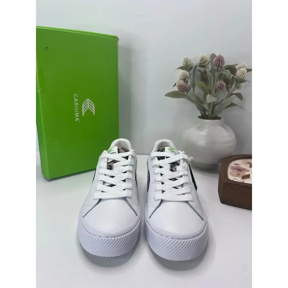 Cariuma Salvas Casual Leather Sneaker White/Leopard Print Heel Women's 7.5 NWB - Picture 2 of 9